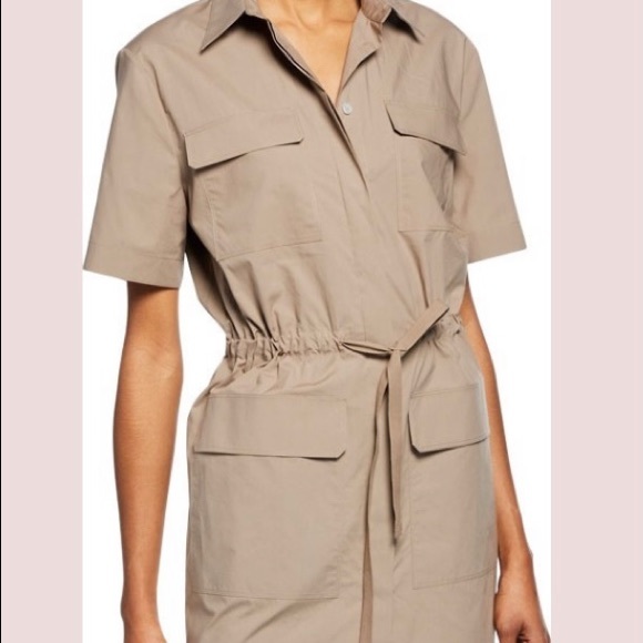 Theory Dresses & Skirts - Theory travel cotton short sleeve utility dress in Taupe (size P)